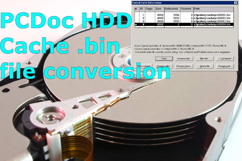 Converting PCDOC hard disks drive ccache cc00001.bin hdd hard disk C: drive cache files converting migrating transferring to PDF TIF TIFF and data recovery